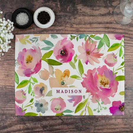 Chic Mint & Blush Pink Watercolor Floral Monogram Customized Printed Cloth Placemat Table Mat