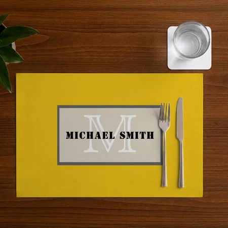 Minimalist Monogram Deep Lemon Background Customized Printed Cloth Placemat Table Mat