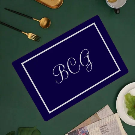 White And Blue With Monogram Customized Printed Cloth Placemat Table Mat