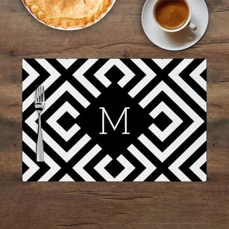Black And White Monogram Customized Printed Cloth Placemat Table Mat
