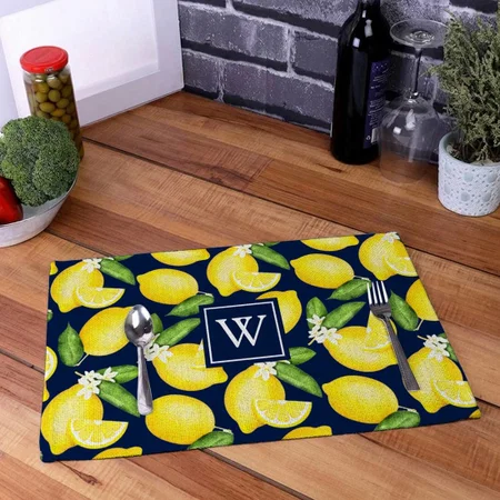 Lemon Citrus Pattern Monogram Customized Printed Cloth Placemat Table Mat