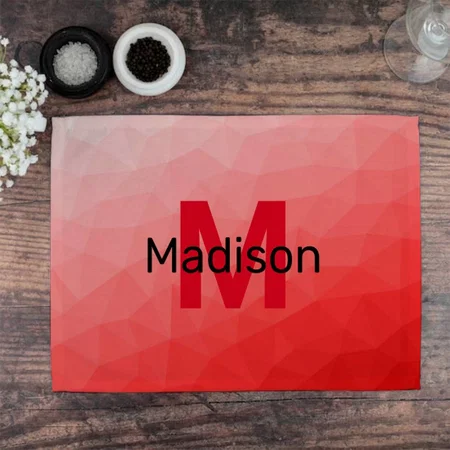Red Gradient Geometric Mesh Pattern Monogram Customized Printed Cloth Placemat Table Mat
