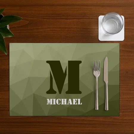 Army Light Green Geometric Mesh Pattern Monogram Customized Printed Cloth Placemat Table Mat