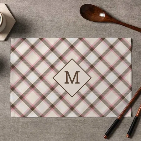 Tartan Pattern Monogram Customized Printed Cloth Placemat Table Mat
