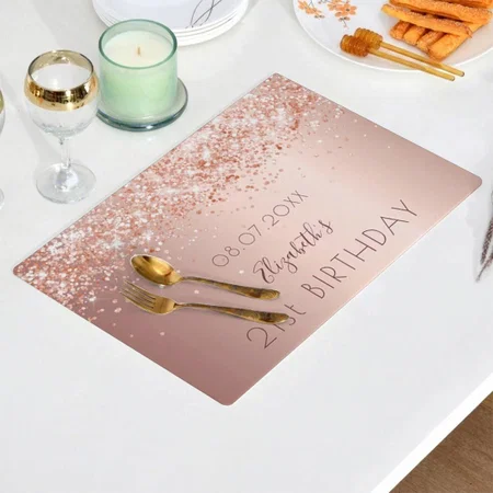 Birthday Party Rose Gold Glitter Customized Printed Cloth Placemat Table Mat