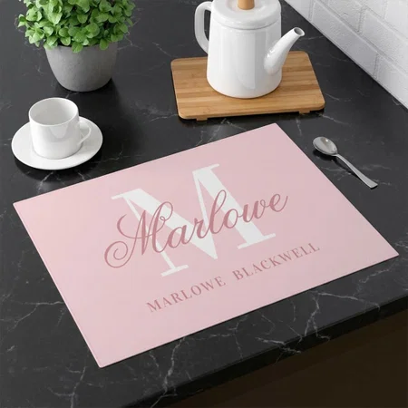 Monogram Initial Letter Blush Pink Customized Printed Cloth Placemat Table Mat