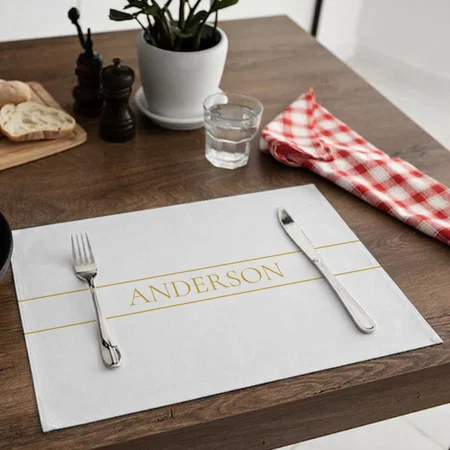 Simple Elegant Gold And White Customized Printed Cloth Placemat Table Mat