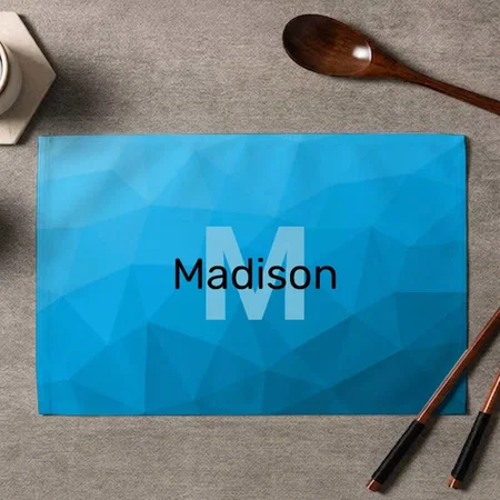 Blue Cyan Gradient Geometric Mesh Pattern Customized Printed Cloth Placemat Table Mat