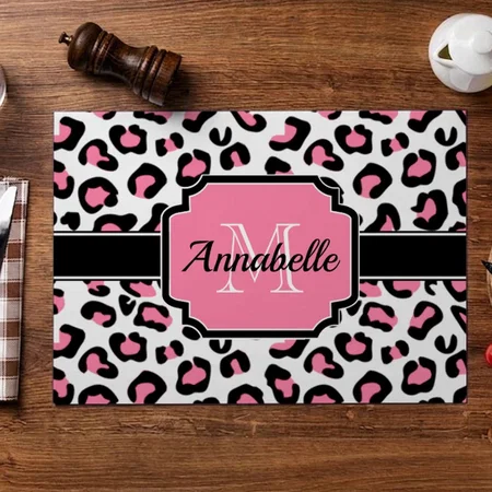 Pink Leopard Print Customized Printed Cloth Placemat Table Mat