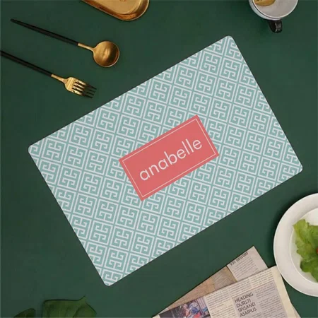 Mint And Coral Personalized Greek Key Pattern Customized Printed Cloth Placemat Table Mat