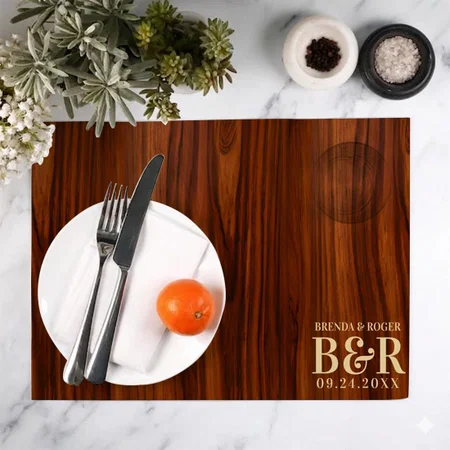 Brown Wood Wedding Monogram Typography Design Customized Printed Cloth Placemat Table Mat