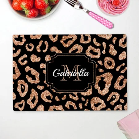 Glitter Leopard Print Customized Printed Cloth Placemat Table Mat