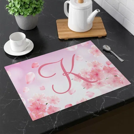 Monogram Initial Pink Floral Flowers Feminine Customized Printed Cloth Placemat Table Mat