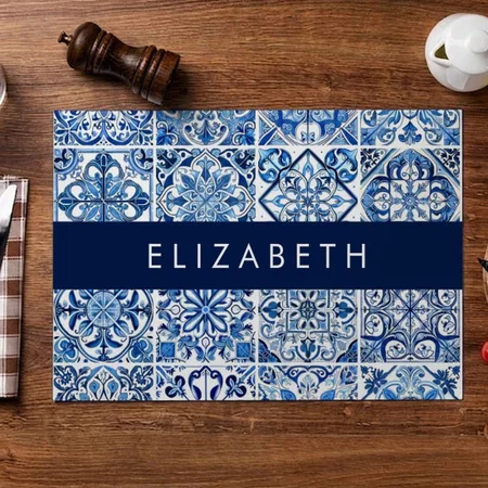 Mediterranean Tiles Pattern Customized Printed Cloth Placemat Table Mat