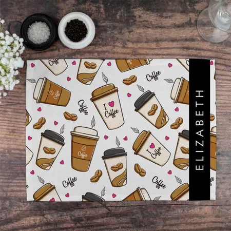 Coffee Cups, Coffee Beans, Coffee Lover Customized Printed Cloth Placemat Table Mat