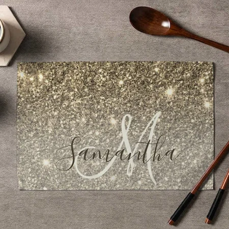 Modern Gold Glitter Sparkles Customized Printed Cloth Placemat Table Mat