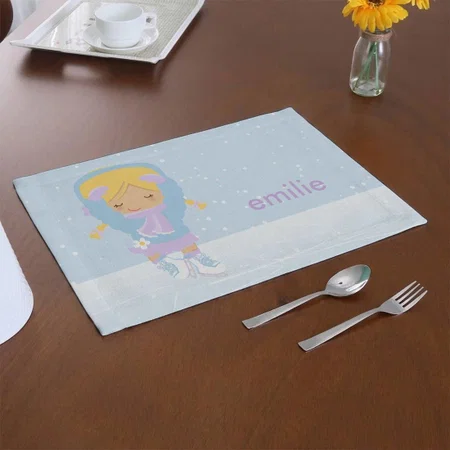 Cute Little Figure Skater Girl's Customized Printed Cloth Placemat Table Mat