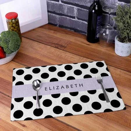 Black And White Polka Dots Customized Printed Cloth Placemat Table Mat