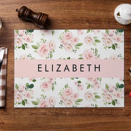 Pink Watercolor Flowers Customized Printed Cloth Placemat Table Mat