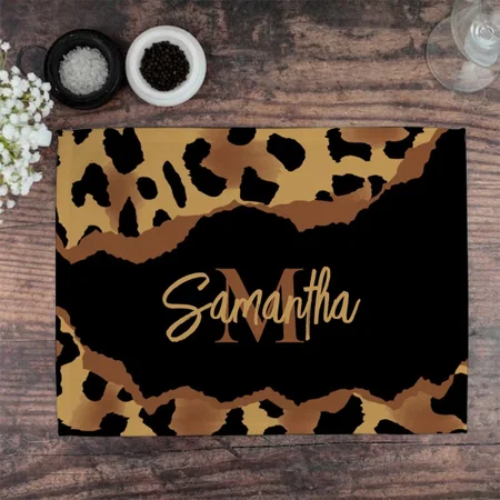 Cute Monogram Leopard Print Customized Printed Cloth Placemat Table Mat