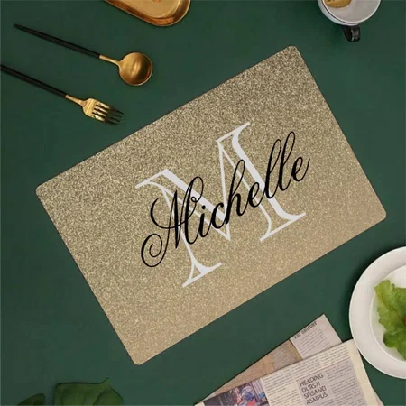 Golden Glitter Monogram Customized Printed Cloth Placemat Table Mat