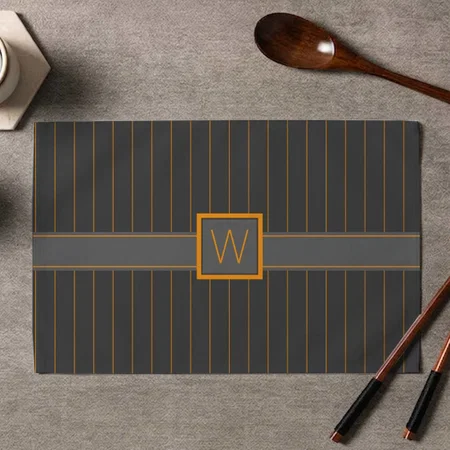Gray With Orange Pinstripes Customized Printed Cloth Placemat Table Mat