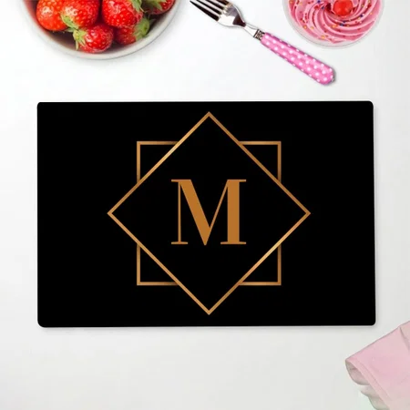 Golden Monogram Customized Printed Cloth Placemat Table Mat