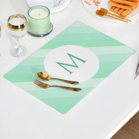 Mint Green Stripes Modern Monogram Customized Printed Cloth Placemat Table Mat
