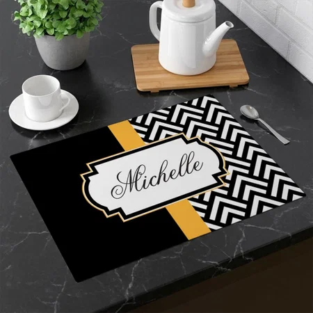 Black And White Abstract Pattern Customized Printed Cloth Placemat Table Mat