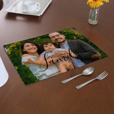 Simple Modern Photo Template Custom Family Name Customized Printed Cloth Placemat Table Mat