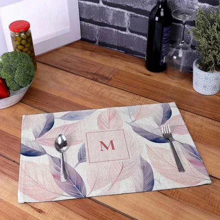 Soft Serenity Watercolor Leaves Custom Monogram Customized Printed Cloth Placemat Table Mat