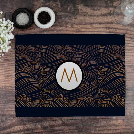 Japanese Waves Pattern Dark Blue Customized Printed Cloth Placemat Table Mat