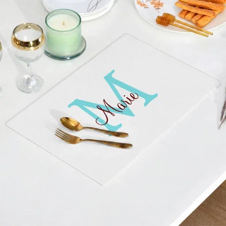 Simple Minimal Monogram Pink Red Customized Printed Cloth Placemat Table Mat