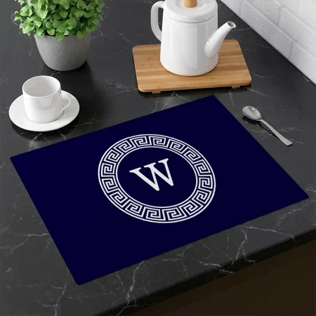 Navy Blue White Greek Key Customized Printed Cloth Placemat Table Mat