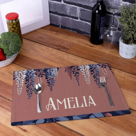 Monogram Navy Rose Wisteria Elegance Customized Printed Cloth Placemat Table Mat