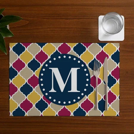 Fuchsia Navy Monogram Customized Printed Cloth Placemat Table Mat