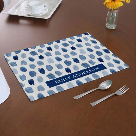 Organic Navy Blue Indigo Dots Tie Dye Pattern Customized Printed Cloth Placemat Table Mat