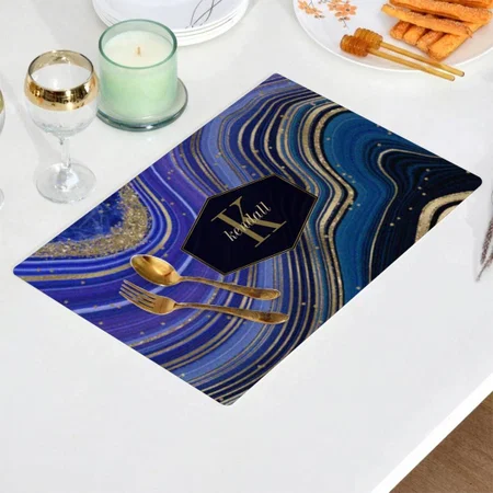 Abstract Agate Monogram Customized Printed Cloth Placemat Table Mat