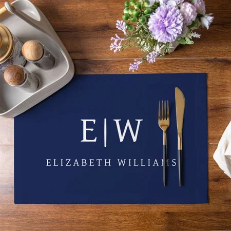 Elegant Professional Simple Monogram Minimalist Customized Printed Cloth Placemat Table Mat