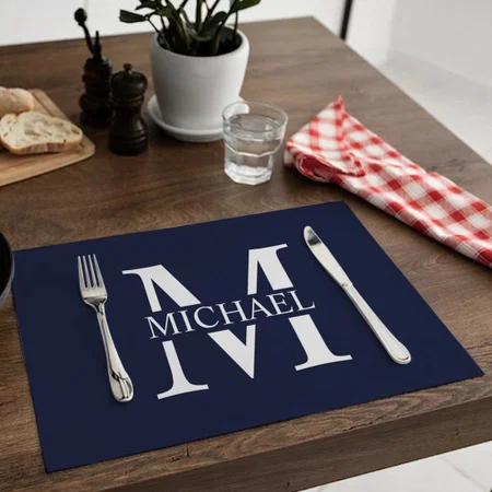 Navy Blue Personalized Monogram And Name Customized Printed Cloth Placemat Table Mat