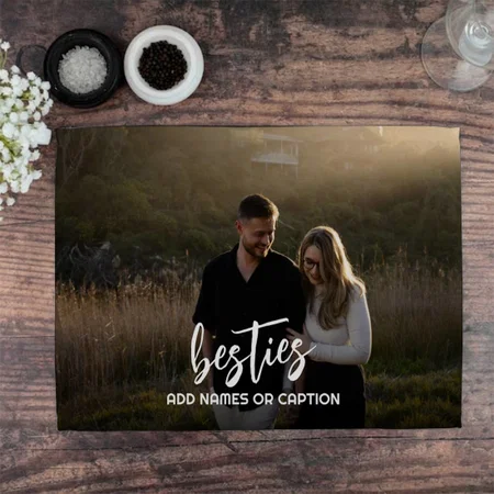 Besties With Photo And Custom Text Customized Printed Cloth Placemat Table Mat