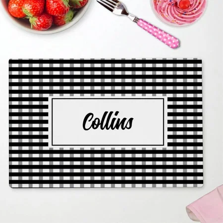 Black Gingham Kitchen Birthday Party Customized Printed Cloth Placemat Table Mat