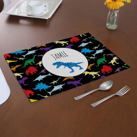 Colorful Dinosaurs Watercolor Kids Pattern Customized Printed Cloth Placemat Table Mat