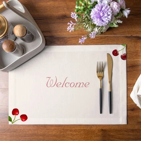 Cherry Fruits On Ivory Customized Printed Cloth Placemat Table Mat