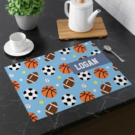 Balls Sports Themed Pattern For Boys Customized Printed Cloth Placemat Table Mat