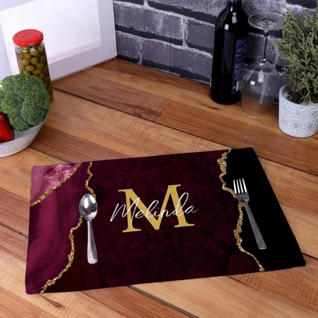 Red And Gold Marble Agate Customized Printed Cloth Placemat Table Mat