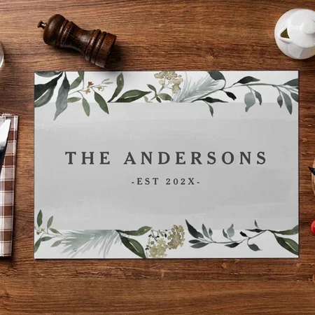 Mustard And Olive Watercolor Foliage Customized Printed Cloth Placemat Table Mat