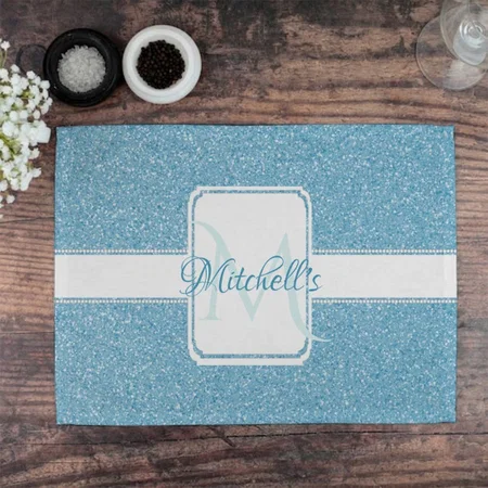 Blue Glitter Customized Printed Cloth Placemat Table Mat
