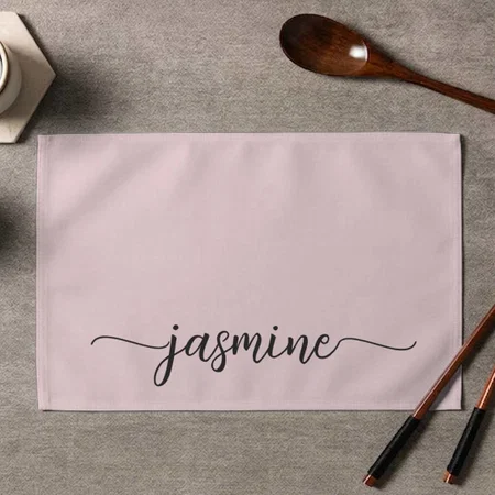 Minimal Blush Pink Girly Monogram Name Script Customized Printed Cloth Placemat Table Mat