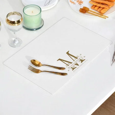 Family Monogram Elegant White And Gold Classy Customized Printed Cloth Placemat Table Mat